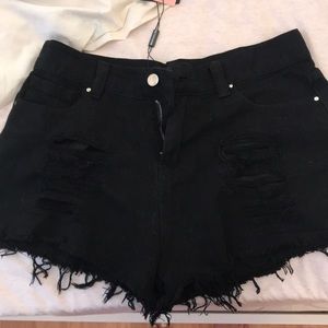 PLT Black Ripped Denim Shorts